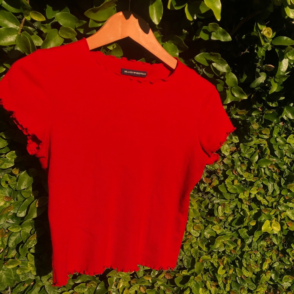 red ruffled brandy tee